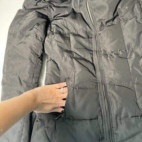 Zara Slim Fitted Down Fill Long Jacket Coat Collar Knee Length Black Size M - Picture 10 of 13